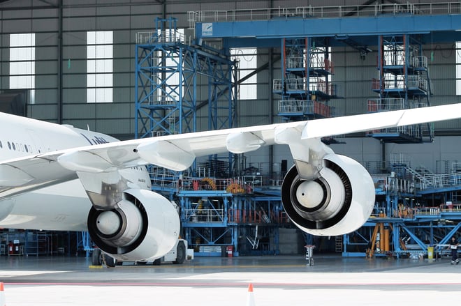 Aircraft on an industrial production line