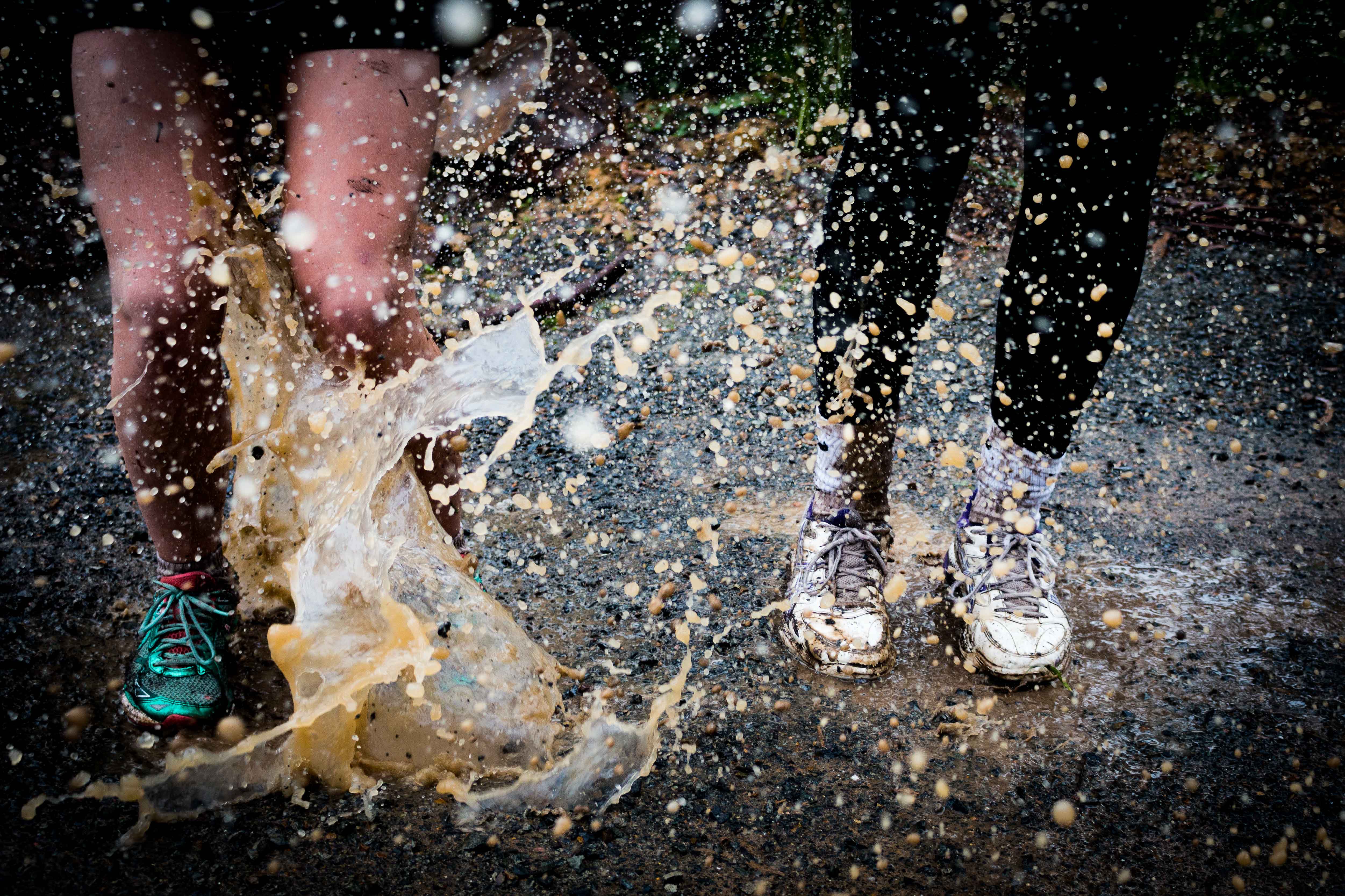 children in the rain